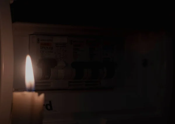 Candle Electrical Switches Electricity Cut Blackout — Stock Photo, Image