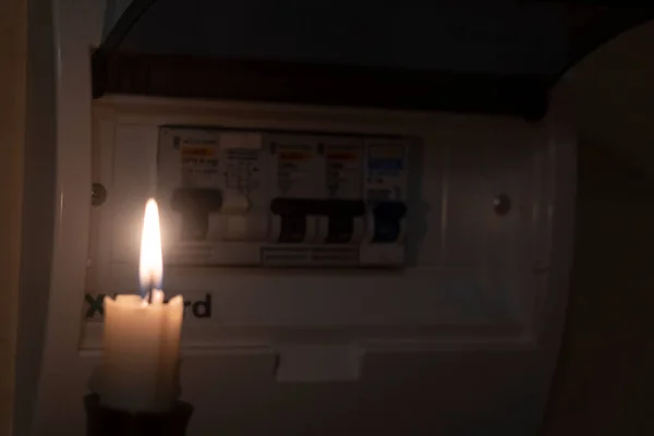 Candle Electrical Switches Electricity Cut Blackout — Stock Photo, Image
