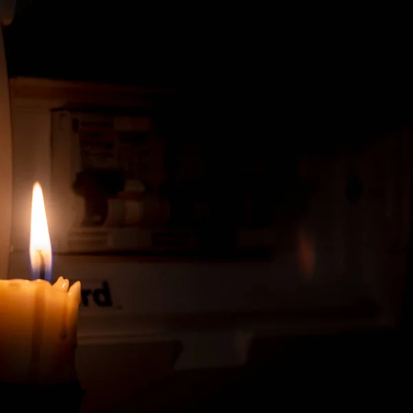 Kerze Und Schalter Stromabschaltung Stromausfall — Stockfoto