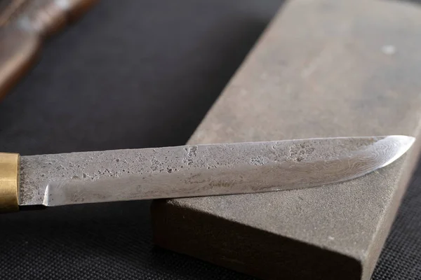 Pozadí Vzorkem Damaškové Oceli Makro Záběr Textury Damašského Nože Damašková — Stock fotografie