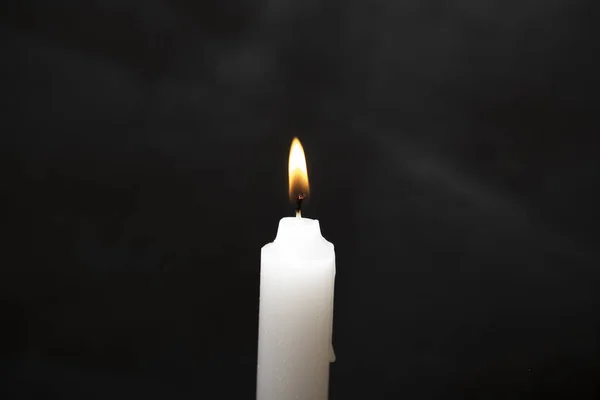 One Light Candle Burning Brightly Black Background Candle Flame Candlelight — Stock Photo, Image