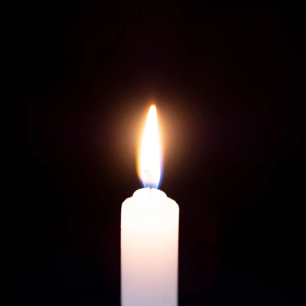 One Light Candle Burning Brightly Black Background Candle Flame Candlelight — Stock Photo, Image
