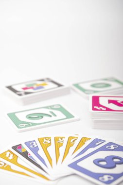 Lviv, Ukraine 24.02.2023new Uno card game and cards on white background. fun pastime