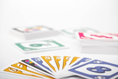 Lviv, Ukraine 24.02.2023new Uno card game and cards on white background. fun pastime