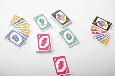 Lviv, Ukraine 24.02.2023new Uno card game and cards on white background. fun pastime