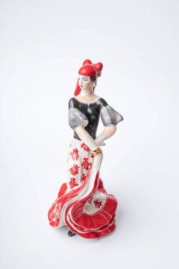 A traditional figurine of a flamenco dancer for home decoration, formerly often found in Spanish homes. Sold in a street stall at the Madrid Flea Market.