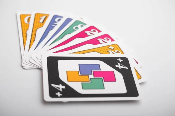 Lviv Ουκρανία 2023Νέο Uno Card Game Και Κάρτες Λευκό Φόντο — Φωτογραφία Αρχείου