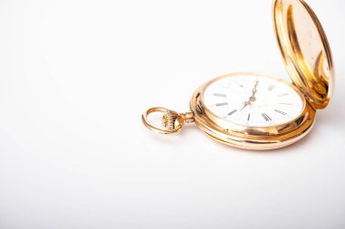 vintage gold pocket watch longines isolated on white background