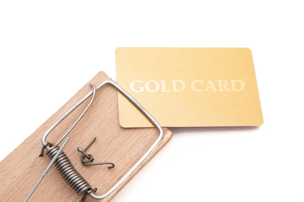 stock image Gold credit card on a mousetrap, Financial trap, Debt, Financial problems.