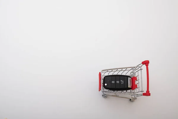 Grocery Cart Car Keys Car Buying Concept — Stock Photo, Image