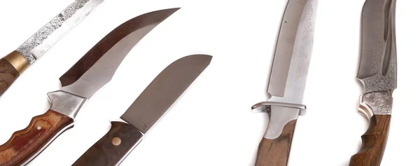 Beyaz Arka Planda Bıçakları Mevsimi Kesme Bıçakları Soğuk Çelik — Stok fotoğraf