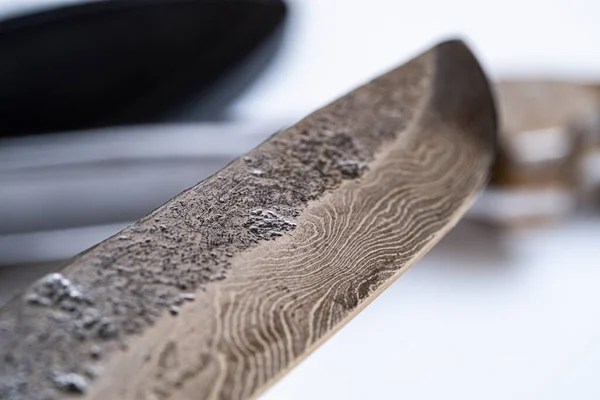 Arrière Plan Avec Motif Acier Damas Macro Shot Texture Damascusknife — Photo
