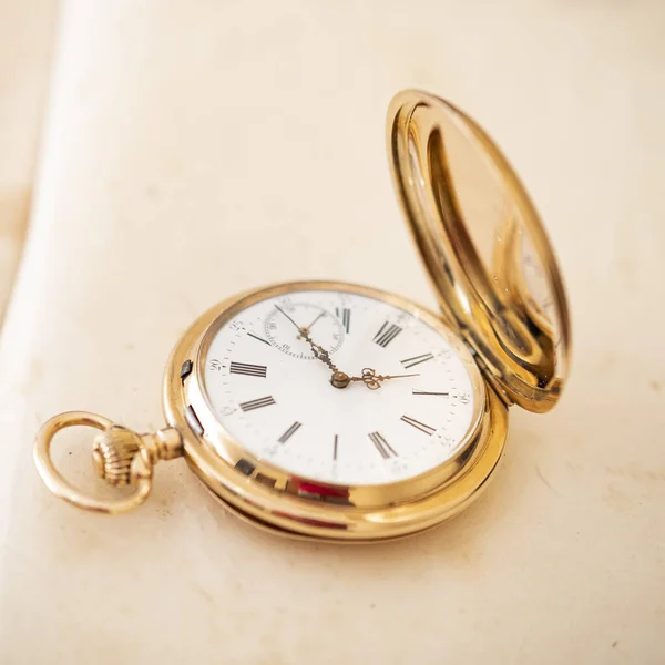 Vintage Gold Pocket Watch Longines Isolated White Background — Fotografia de Stock