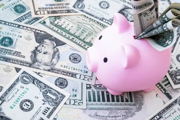 Close Dollar Cash Piggy Bank Table Business Finance Investment Savings — Stock Photo, Image
