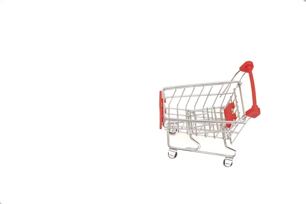 Wózek Spożywczy Białym Tle Koncepcja Zakupów Towarów — Zdjęcie stockowe