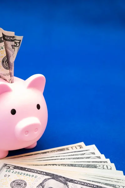 Pig 100 Dollars Blue Background Loans Buy Apartment — Stock Photo, Image