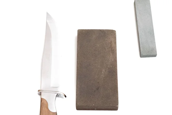 Knife Sharpening Knife Isolated White Background Abrasive Stone Concept Work — Stock Photo, Image