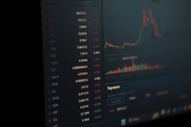 Kripto para değişimi konsepti. Mavi zemin üzerinde piyasa grafiği. indirme listesini paylaş
