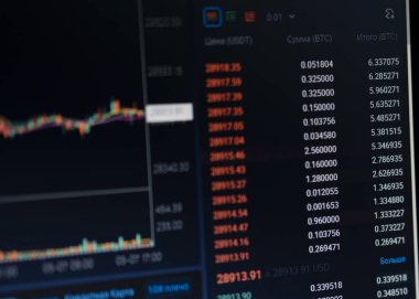 Kripto para değişimi konsepti. Mavi zemin üzerinde piyasa grafiği. indirme listesini paylaş