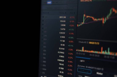 Kripto para değişimi konsepti. Mavi zemin üzerinde piyasa grafiği. indirme listesini paylaş