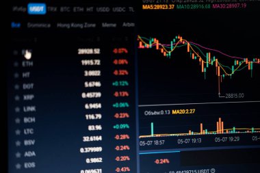 Kripto para değişimi konsepti. Mavi zemin üzerinde piyasa grafiği. indirme listesini paylaş