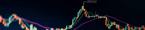 仮想通貨取引所で取引するという概念 青い背景に株式市場のチャート ドロップダウンリストを共有 — ストック写真