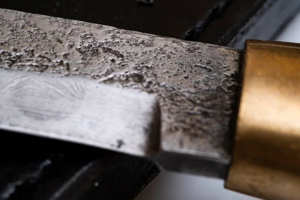 Damaskusstahlmesser Auf Schwarzem Hintergrund Küchenmesser Hintergrund Mit Japanischem Messer Ein — Stockfoto