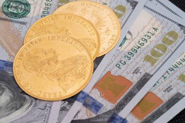 Avusturyalı dört düka Amerikan doları. Yatırım paralarına yatırım. Altın satın alma kavramı. altına yatırım.