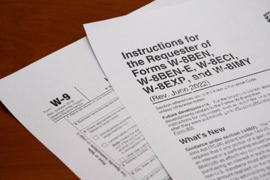 Vergi Formu W-9 Vergi mükelleflerinin kimlik numarası ve sertifikası, iş konsepti.