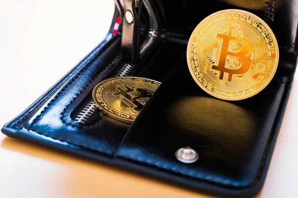 Portefeuille Bitcoin Pièce Concept Achat Vente Crypto Monnaie Revenu Crypto Images De Stock Libres De Droits