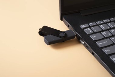 hafıza kartı ve laptop. veri iletimi. sağlam durum sürücüsü.