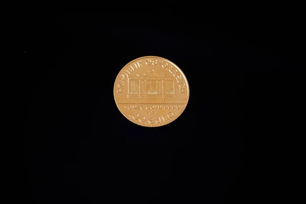 Vienna Philharmonic Euro Gold Coin Black Background — Stock Photo, Image