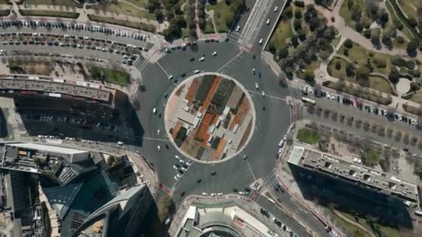 Circle Roundabout Automobile Highway Road Cars Vehicles Traffic Valencia Aerial — Stock Video