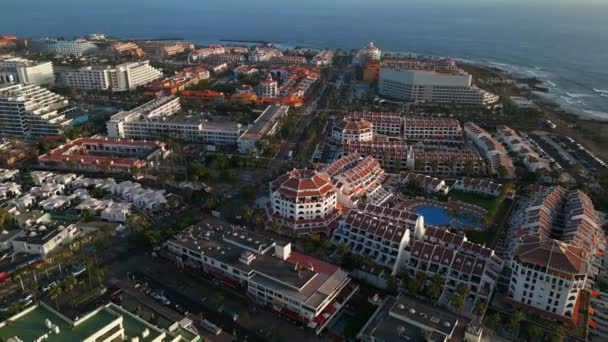 Luxe Stranden Hotels Het Canarische Eiland Tenerife Azuurblauw Water Palmen — Stockvideo