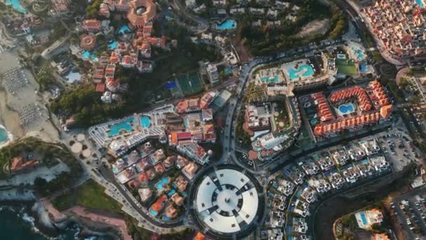 Drone Aéreo Vista Superior Hotéis Resorts Costa Adeje Com Centro — Vídeo de Stock