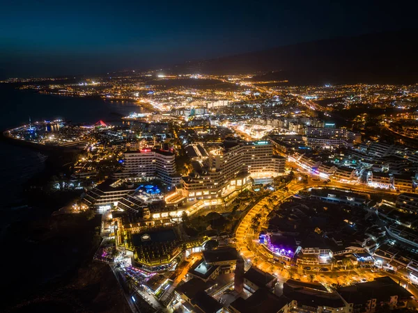 Hermosa Vista Aérea Del Dron Ciudad Iluminada Noche Ciudad Con — Foto de Stock