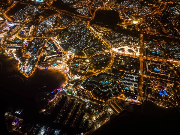 Hermosa Vista Aérea Del Dron Ciudad Iluminada Noche Ciudad Con —  Fotos de Stock