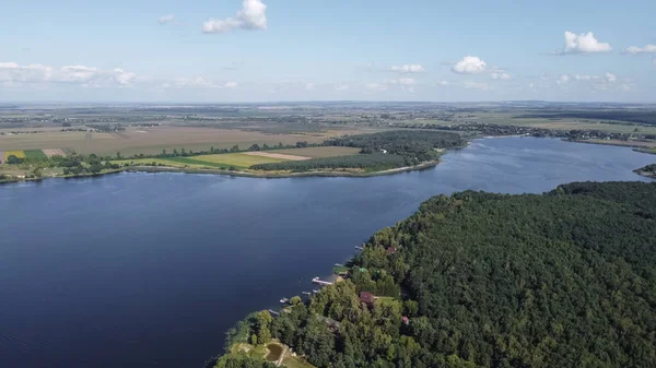 Widok Lotu Ptaka Zbiornik Wodny Khrinnyky Jezioro Lub Bagna Pola — Zdjęcie stockowe