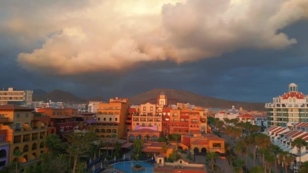 Puesta Sol Orilla Del Mar Con Hoteles Resorts Villas Tenerife — Vídeos de Stock