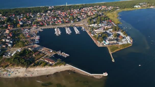 Port Port Jachtami Statkami Polskiej Wsi Jastarnia Widok Góry Wysokiej — Wideo stockowe