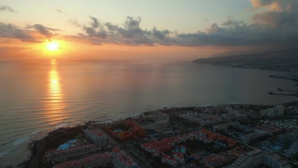 Pôr Sol Costa Oceânica Com Hotéis Resorts Villas Tenerife Ilha — Vídeo de Stock