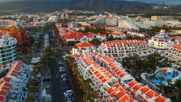 Hotels Streets Las Americas Los Cristianos Tenerife Canary Island Drone — Vídeo de Stock