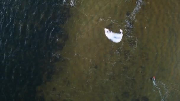专业的风筝冲浪在海上或海上日落 风筝冲浪训练在水上 高质量的4K视频 无人驾驶飞机视图 — 图库视频影像