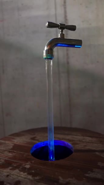 神奇的水龙头喷泉 流动的水的光学错觉 高质量的垂直视频镜头 — 图库视频影像