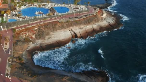Letecký Dron Shora Pohled Hotely Letoviska Costa Adeje Tenerife Kanárský — Stock video