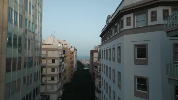特内里费首府圣克鲁斯市中心的空中无人驾驶飞机俯瞰图 以及加那利岛港口的每日海洋费用 高质量的无人驾驶飞机4K镜头 — 图库视频影像