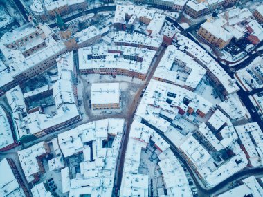 Avrupa 'nın eski kenti Lublin üzerinde kar fırtınası ve kar yağışı eski Polonya, Avrupa bölgesinde. Yüksek kaliteli hava manzaralı fotoğraf