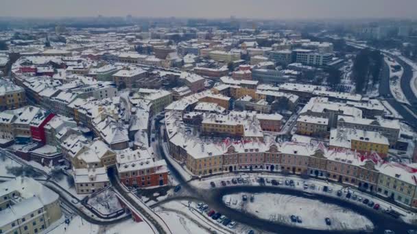 Біла Снігова Зима Над Європейським Старим Містом Люблін Снігова Буря — стокове відео