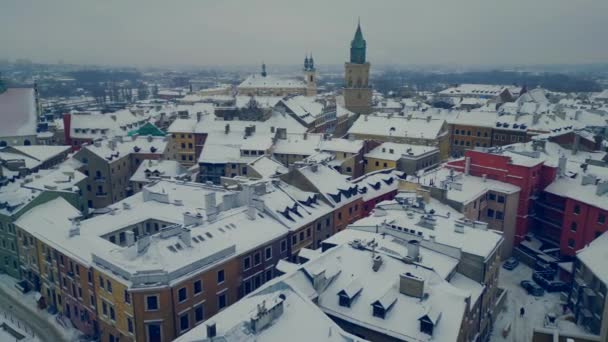 Біла Снігова Зима Європейському Старому Місті Любліні Снігова Буря Снігопад — стокове відео