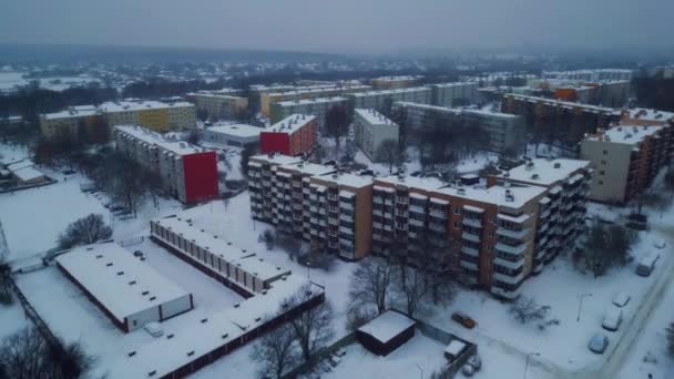 Сніжна Зима Над Скандинавським Містом Снігова Буря Європейському Міському Передмісті — стокове відео